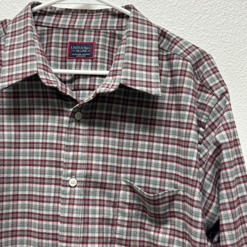 UNTUCKit Mens XX Large Long Sleeve Plaid‎ Button Red Gray Polyester